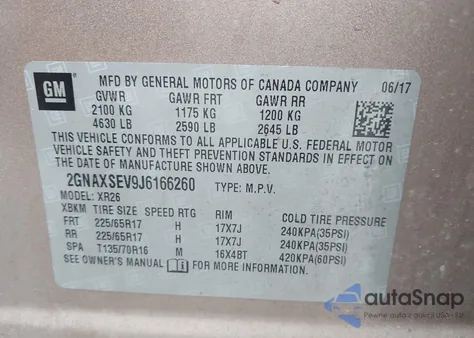 2018 Chevrolet Equinox Lt z USA, uszkodzony, nr VIN 2GNAXSEV9J6166260